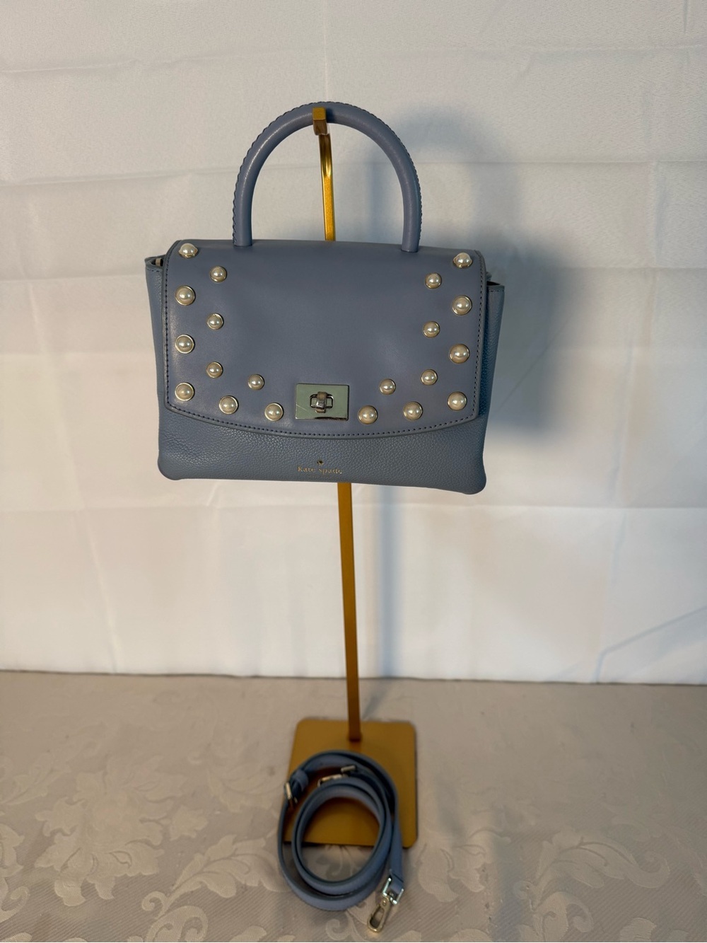 Kate Spade Serrano Place Pearl Shonna Leather Crossbody Satchel Blue - Picture 2 of 14